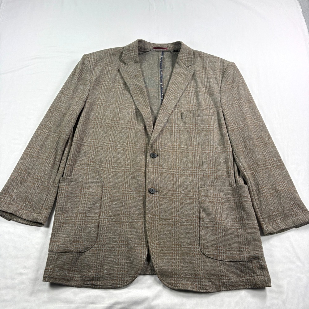Johnston Murphy Blazer Mens XL Brown Plaid Semi Structured Coat XC Flex
